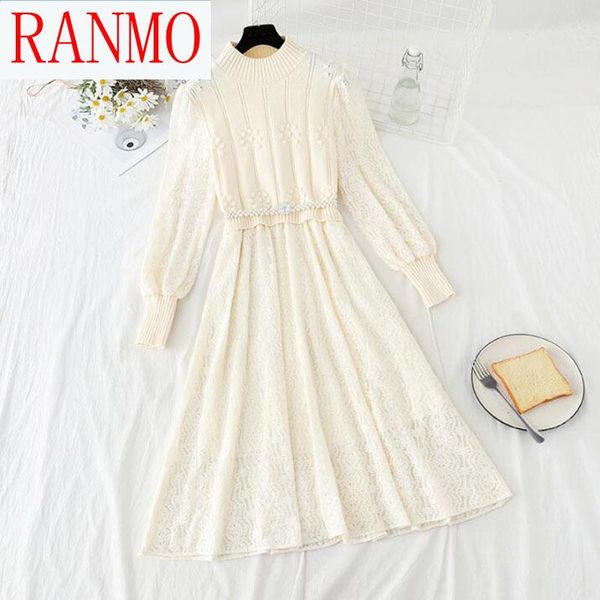 

spring autumn sweet stitching knitted dress a line slim women lady long sleeve elegant party dresses casual, Black;gray