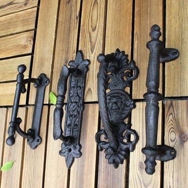 

handles & pulls heavy duty antique barn door handle, large rustic pull, for gates garages sheds closets, vintage black powder coated finish