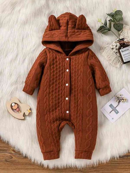

baby 3d ear design cable textured hooded jumpsuit she, Blue