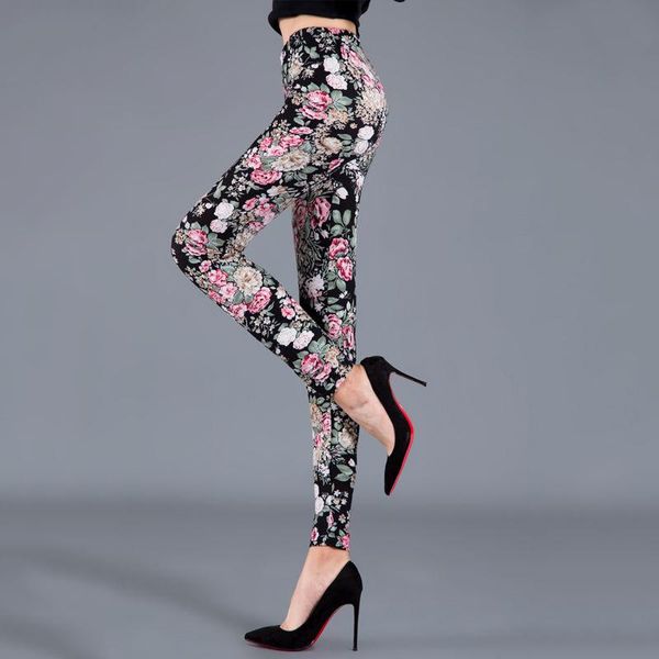 

women leggings 2021 summer printed elastic sportswear flower high waist pants push up fitness work out clothing formfitting women's, Black