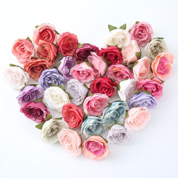 

10pcs 4cm silk artificial rose flowers cloth for wedding party home room decoration diy dress accessories fake decorative & wreaths
