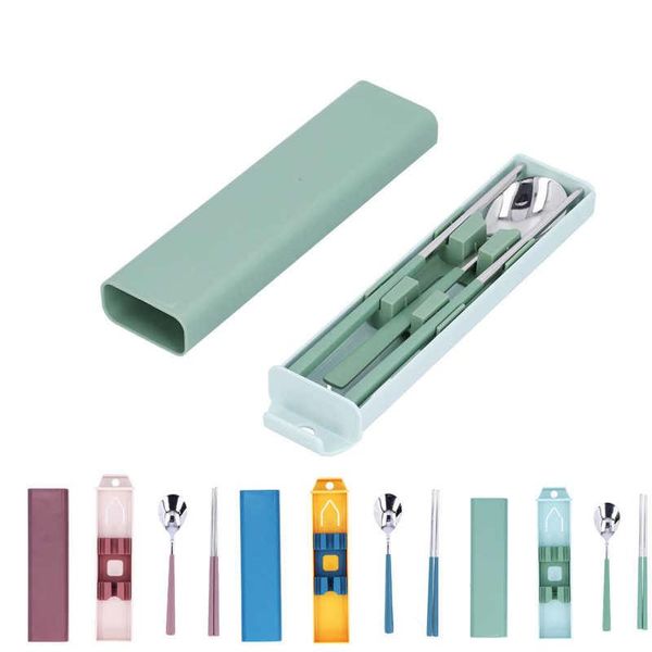 

chopsticks holder chinese style portable tableware stainless steel spoon with storage box cutlery