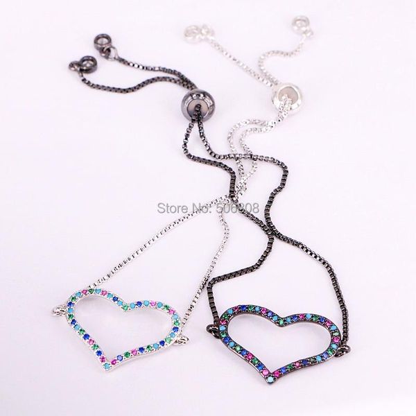 

charm bracelets 6pcs zyz-b5298 micro paved colorful cz crystal open heart connector slider adjustable chain for women, Golden;silver