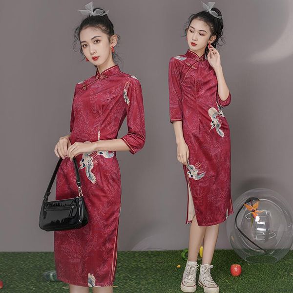 

improved cheongsam style of qiu dong velvet chinese wind restoring ancient ways in the long temperament toast dress evening dres casual dres, Black;gray