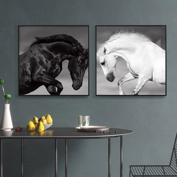 Reliabli Art Horse Animal imagens Pintura de lona Arte de parede para sala de estar Decoração de casa Preto e branco Posters e impressões