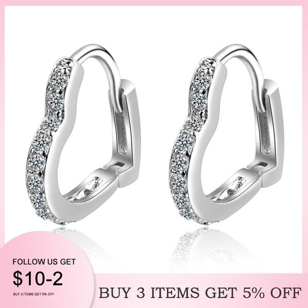 

hoop & huggie lbyzhan 925 sterling silver prevent allergy earrings zircon heart shaped small for women e-3721, Golden;silver