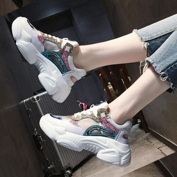 

35-40 size summer women shoes height incresing sandals platform mesh hollow out colleges students sports, Black