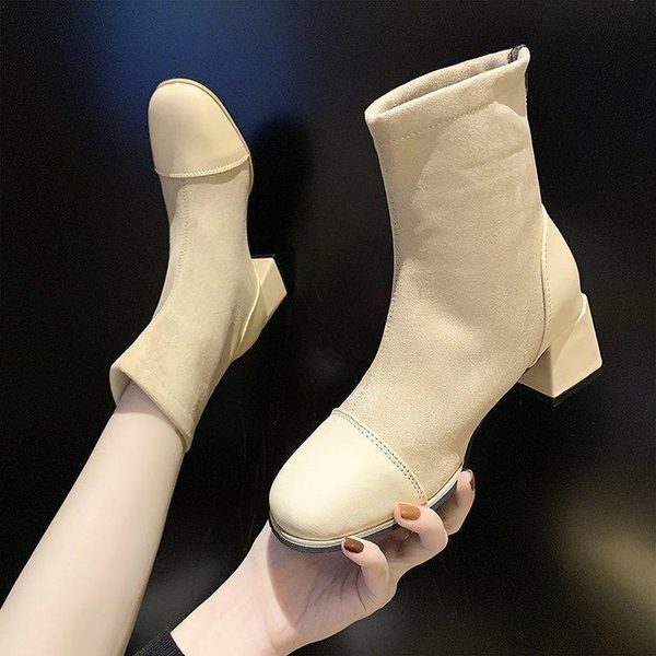 

boots women autumn/winter 2021 women's korean version chunky heel fashion front zipper ankle, Black