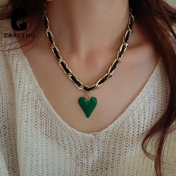 

pendant necklaces korea trendy love heart necklace pu leather chain wrapped short clavicle for women party jewelry, Silver