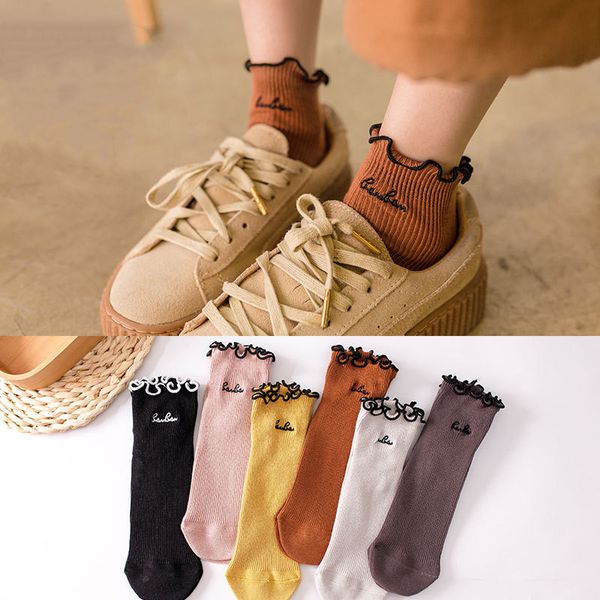 

summer girl sock lace embroidery mid-calf length socks thin stockings spring and autumn lovely japanese system wmq931, Pink;yellow