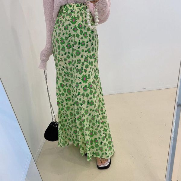 

skirts hzirip korean vintage gentle all-match casual chic fashion ladies 2021 summer elegant a-line high waist thin floral skirt, Black