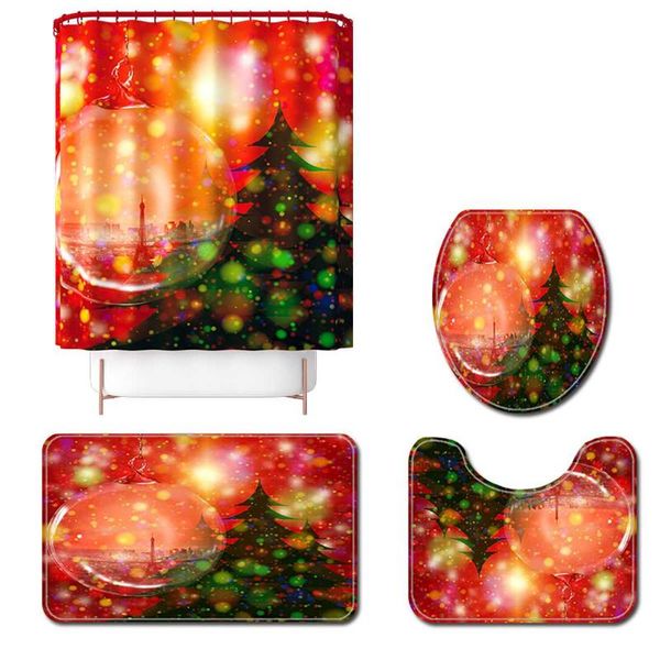 

shower curtains 180x180cm bathroom non-slip waterproof christmas carpet toilet cover mat washable curtain bathroo set