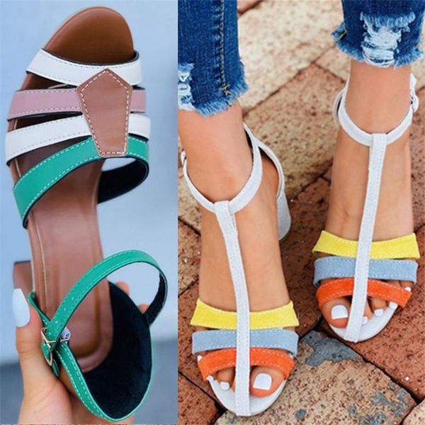 

sandals 2021 plus size high-heeled women's fish mouth square heel and color matching simple buckle wear casual daily, Black