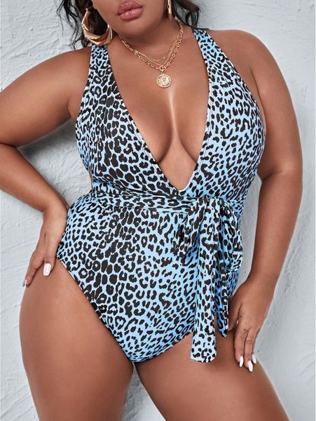 

plus leopard tie front one piece swimsuit w7ym#, Black