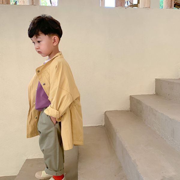 Outono estilo coreano moda meninos grandes 4 cores soltas trench jackets meninas algodão fino longo casacos 210508
