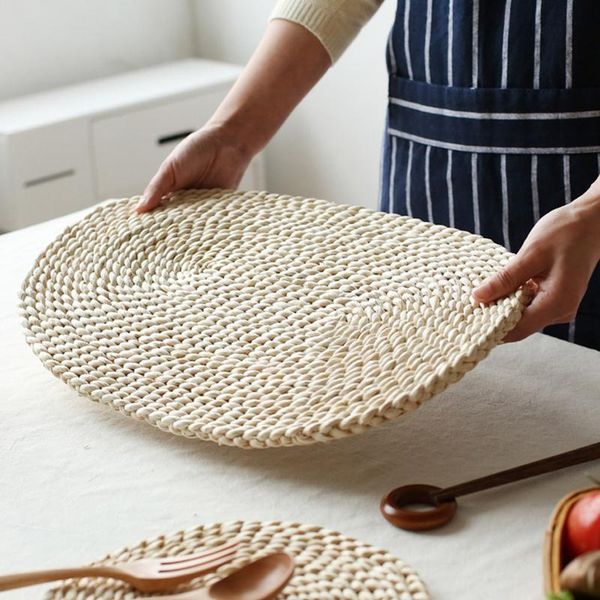 

table runner corn straw braided dining mats extra thick coasters mat natural handmade woven placemat insulation resuable pad