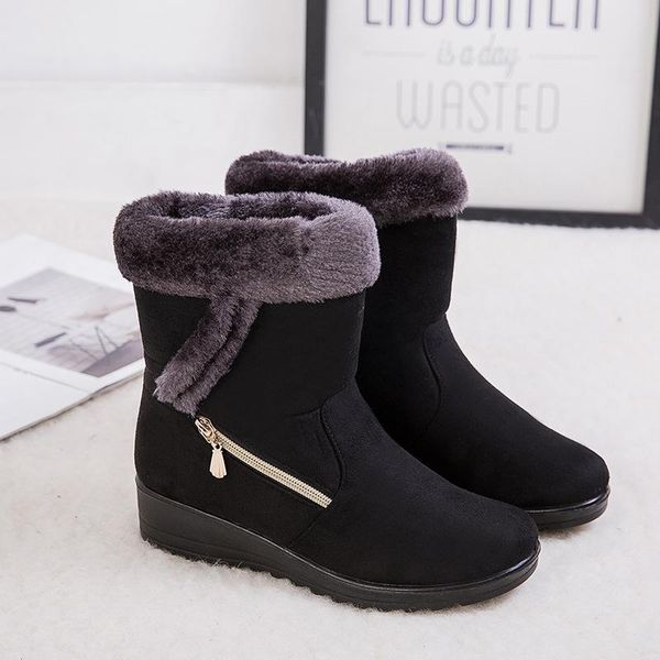 

boots winter women warm plush ankle snow shoes fashion zipper women's plus size zapatos de mujer, Black