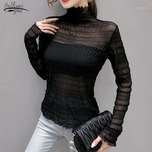 

women's blouses & shirts autumn winter long sleeve loose all-match chiffon women blouse perspective shirt base camisas mujer 15721, White