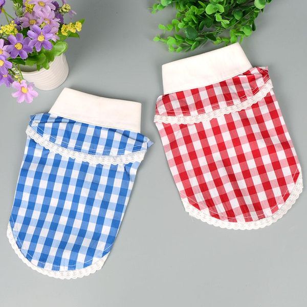 

dog apparel 2021 spring and summer est style princess clothes with lace design pet shirt blue red color plaid