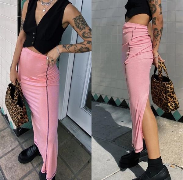 

skirts women's summer elastic high waist split package hip step skirt, Black
