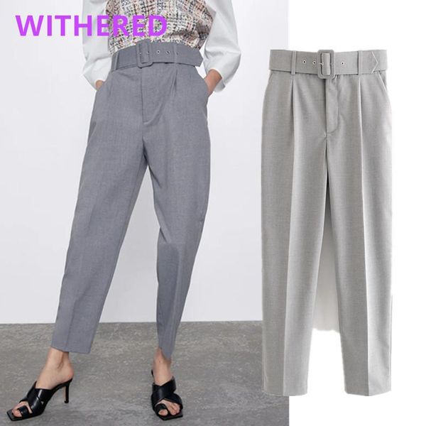

women's pants & capris maxdutti trousers women england office lady solid high waist sashes straight suits pantalones mujer pantalon fem, Black;white