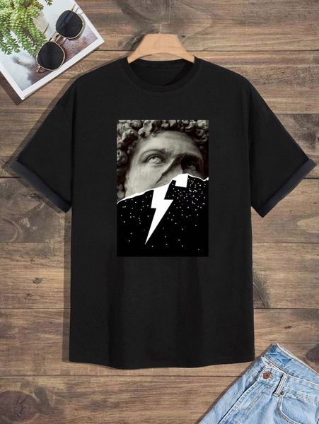 

men statue & lightning print tee q5sj#, White;black