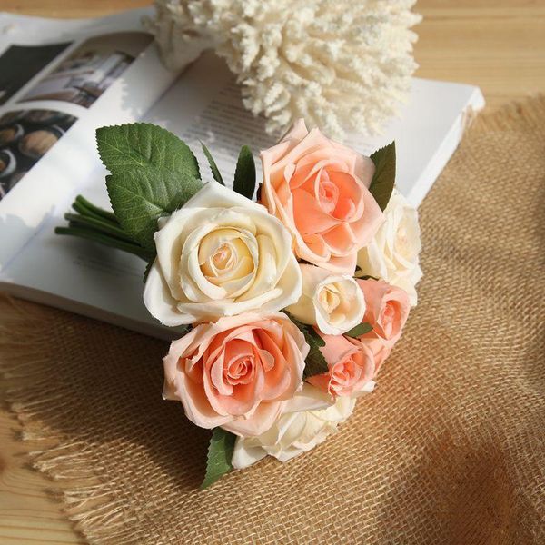 

rose pink silk bouquet artificial flowers bud bride wedding home decoration fake faux decorative & wreaths