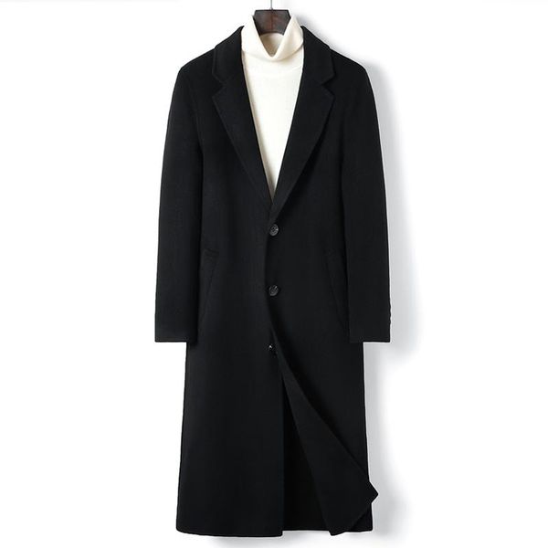 

men's wool & blends 2021 brand autumn 100% trench korean fashion overcoat for male long windbreaker streetwear men coat, Black