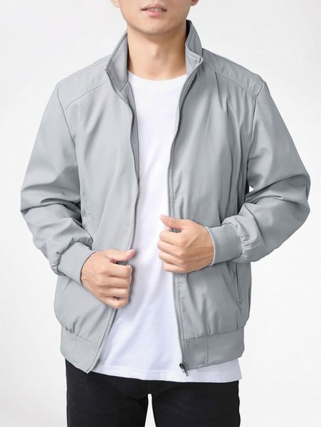 

cloudstyle men zip up slant pocket jacket 48da#, Black;brown