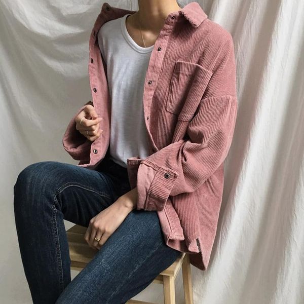 

women's jackets separqi women harajuku corduroy lady shirt coats spring autumn fashion overcoats ladies elegant shirts cute jacket, Black;brown