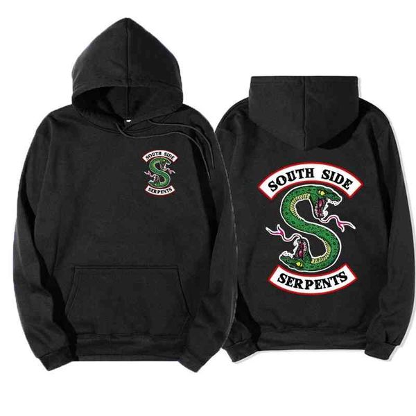 

snake print hooded sweater new plush sweater long sleeve men's fashion brand, Black