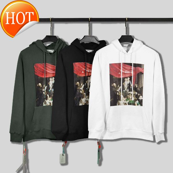 

new off and winter autumn style religious oil painting series leisure loose versatile hooded sweater for men women, Black