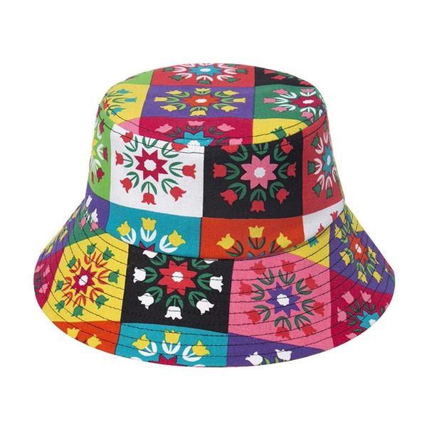 

ethnic style summer wide brim bucket hat multicolored geometric floral printed sun protection outdoor travel beach panama fishe hats, Blue;gray