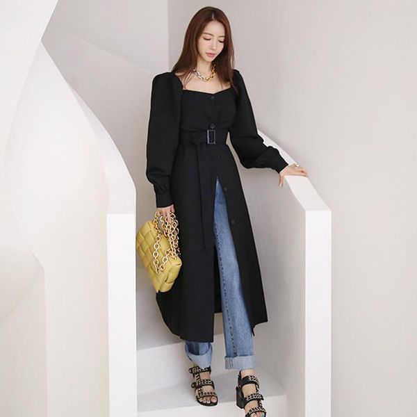 

women's trench coats autumn spring fashion arrival comfortable temperamental off shoulder backless black vintage personality elegant cu, Tan;black