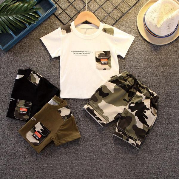 

summer clothes baby boy girl short sleeve letter print army green + camouflage trousers 2pcs infant clothing sets, White