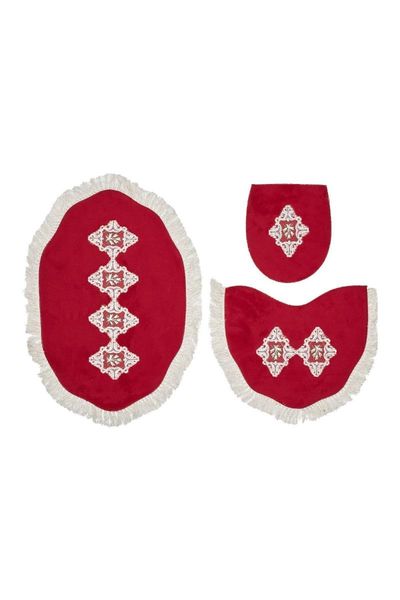 

queen lily shaped embroidered 3 pieces set red queenzs bath mats