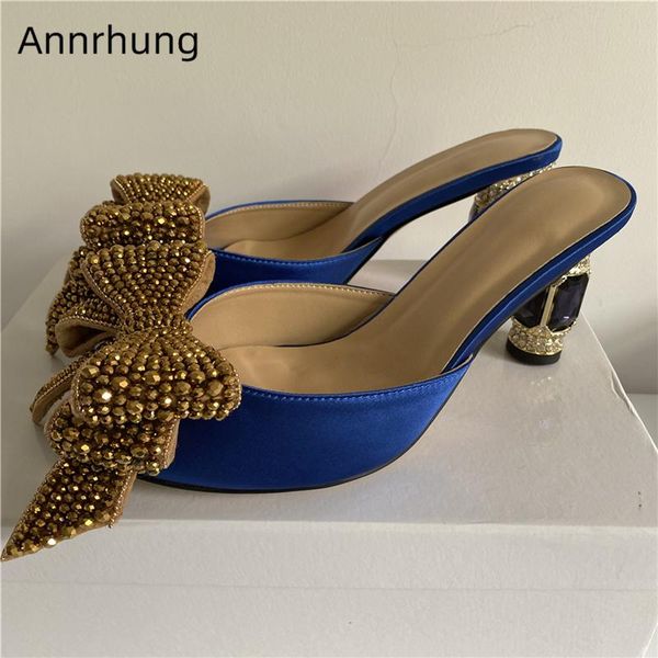

sandals sewing diamond big bowknot women jeweled rhinestone high heel slingbacks luxury satin summer mules for girls, Black