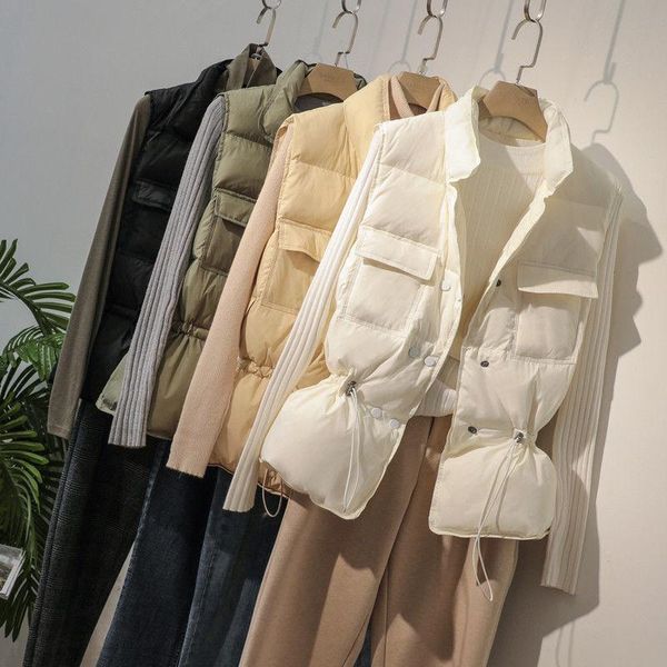 

women's vests women winter stand collar single breasted vest jacket casual warm cotton padded coat female loose sleeveless waistcoat z9, Black;white