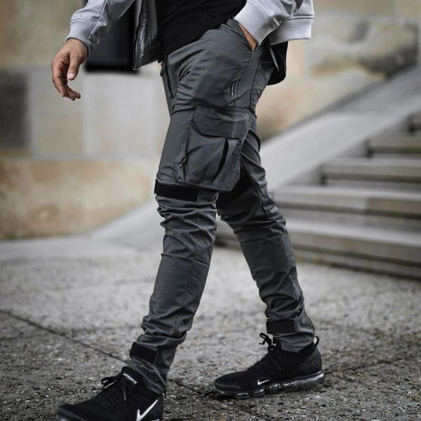 

men's pants men cargo fashion 2021 multi-pocket baggy joggers hip hop streetwear trousers for, Black