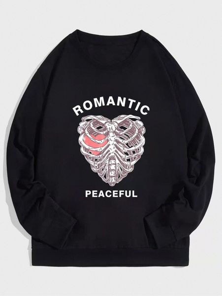 

men skeleton & letter graphic sweatshirt j0zr#, Black