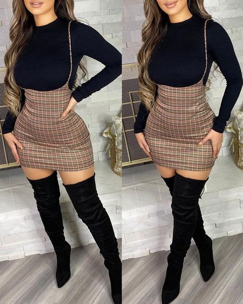 

work dresses women 2 pcs plain skinny blouse & plaid print skirt set 2022 femme cut out back sets office lady clothing, White;black