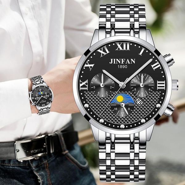 

wristwatches men watches 2021 waterproof business automatic gold watch casual luminous chronograph quartz wristwatch, Slivery;brown