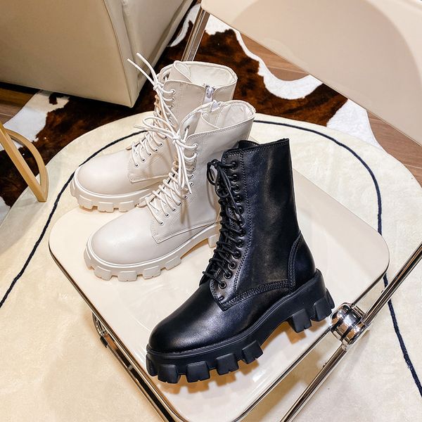 

martin white thick bottom thin lace up tube middle heel knight women's 2021 autumn and winter short boots, Black