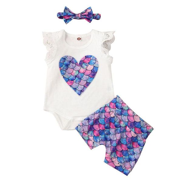

2021-04-01 lioraitiin 2pcs set 0-18m born infant baby girls clothes fish scale/floral bird print sleeveless romper short pant clothing sets, White