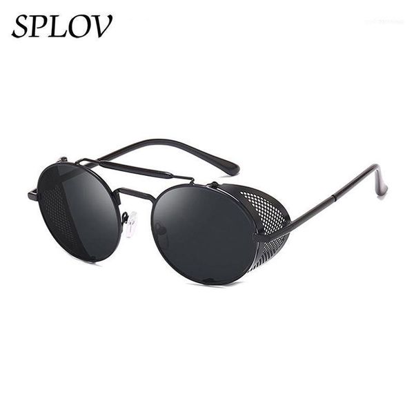 

steampunk retro round metal sunglasses men women brand designer glasses shields shades uv400 eyewear1, White;black