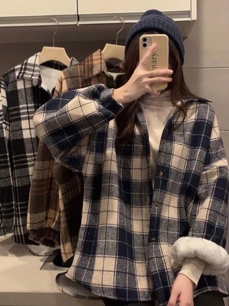 

women's polos woman clothes spring autumn plaid shirt jacket shirts women, White