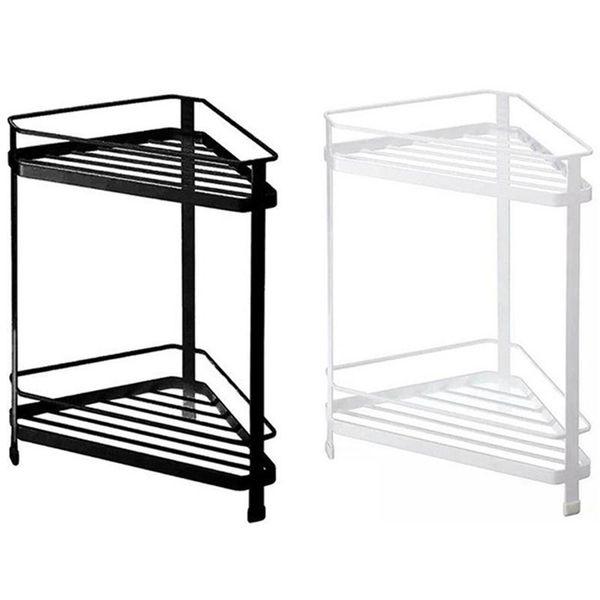 

double layer iron triple-cornered corner shelf storage rack bathroom kitchen home supplies organizer holder hooks & rails