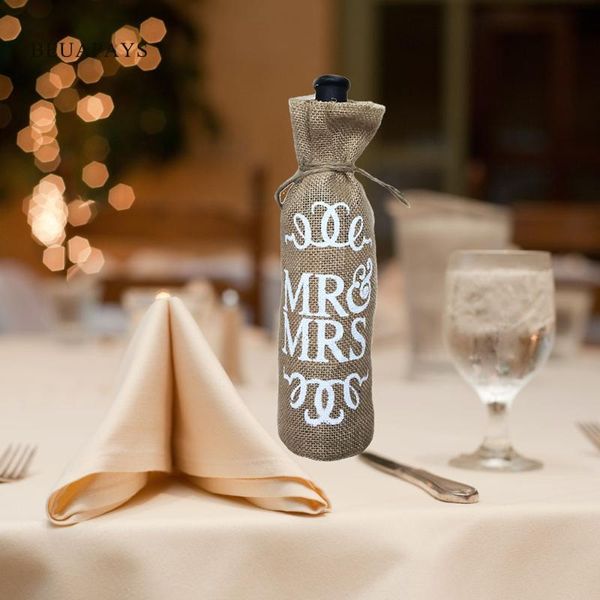 

gift wrap 12pcs jute red wine tea peritoneum bag white letter mr & mrs wedding decoration for home evening party favors accessories