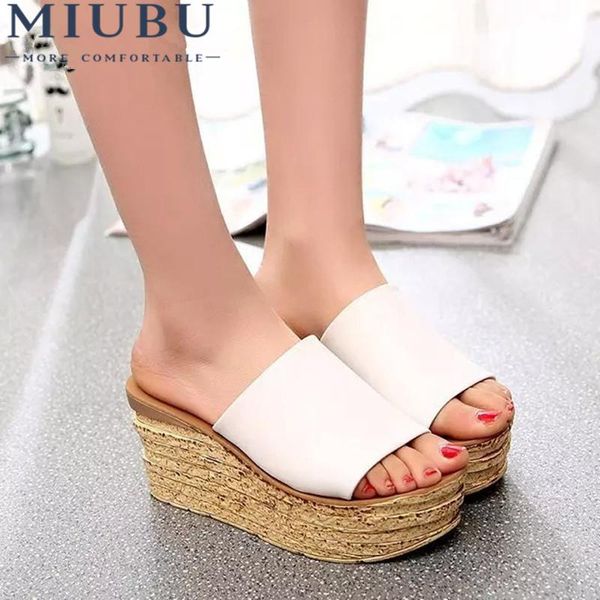 

summer fish head sandals thick soles waterproof wedge casual flip flops, Black