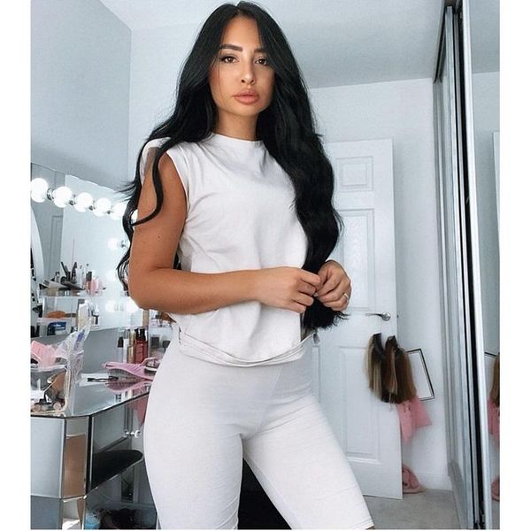 

women's tracksuits summer sleeveless padded shoulder solid color t shirt vest short two piece set home loose sports fashion casual, Gray